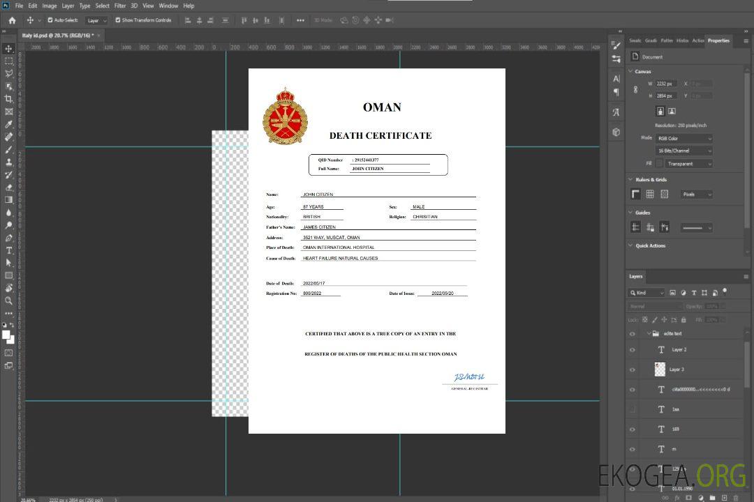 Modèle Word et PDF de certificat de décès d'état civil d'Oman template Modèle Word et PDF de certificat de décès d'état civil d'Oman template